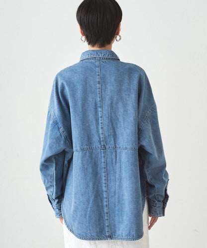 拼接牛仔襯衫/藍色