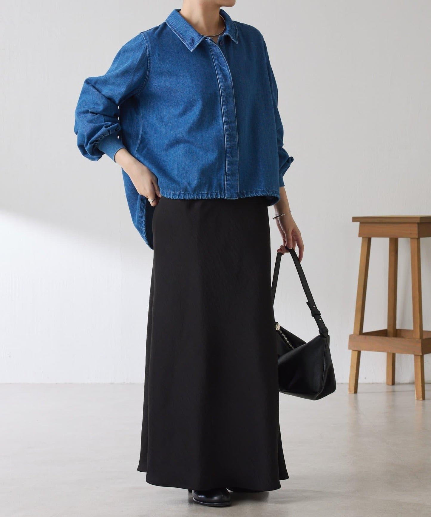 【可自由搭配】Q.anos 抽繩立領牛仔襯衫