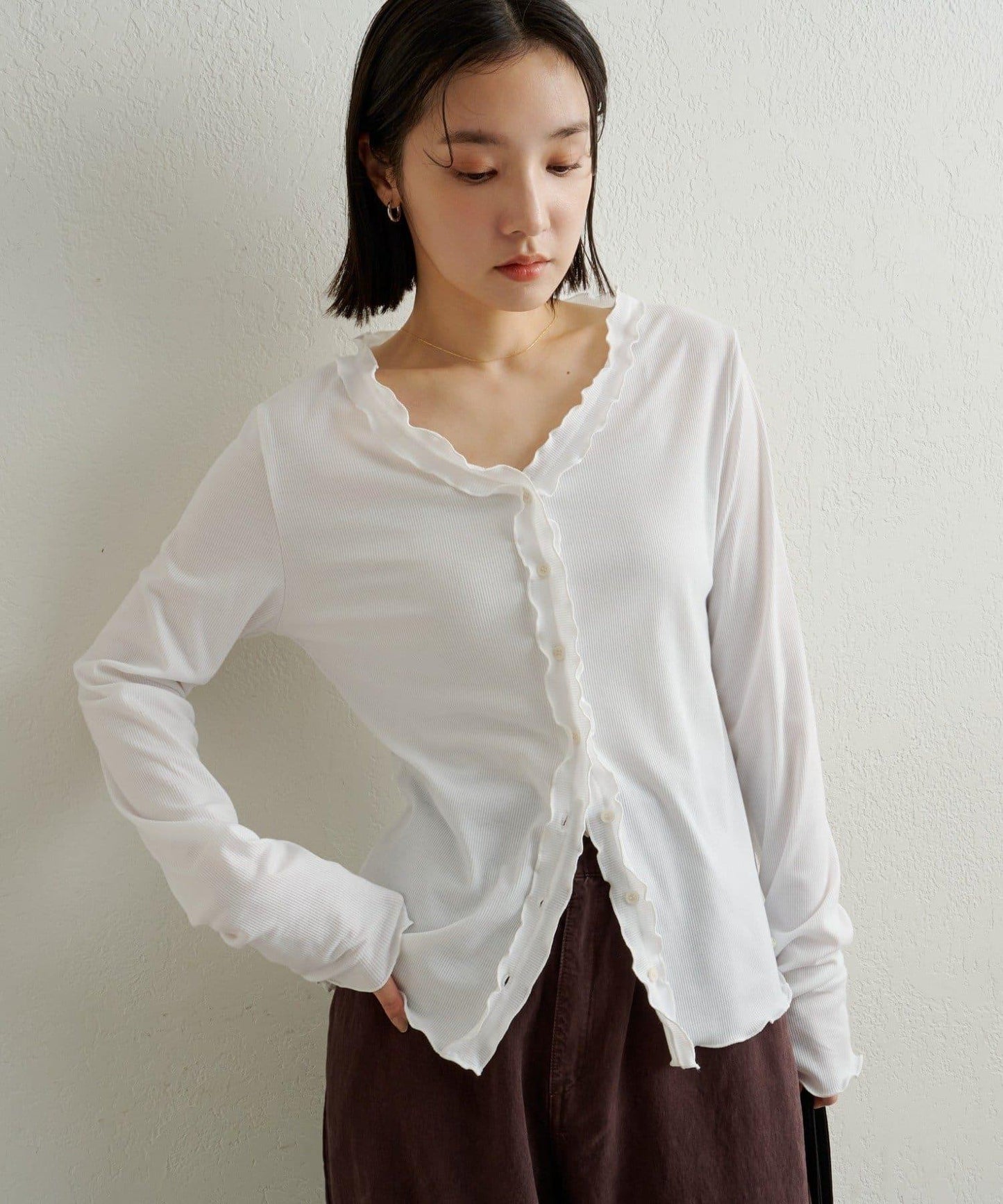 荷葉邊羅紋開衫