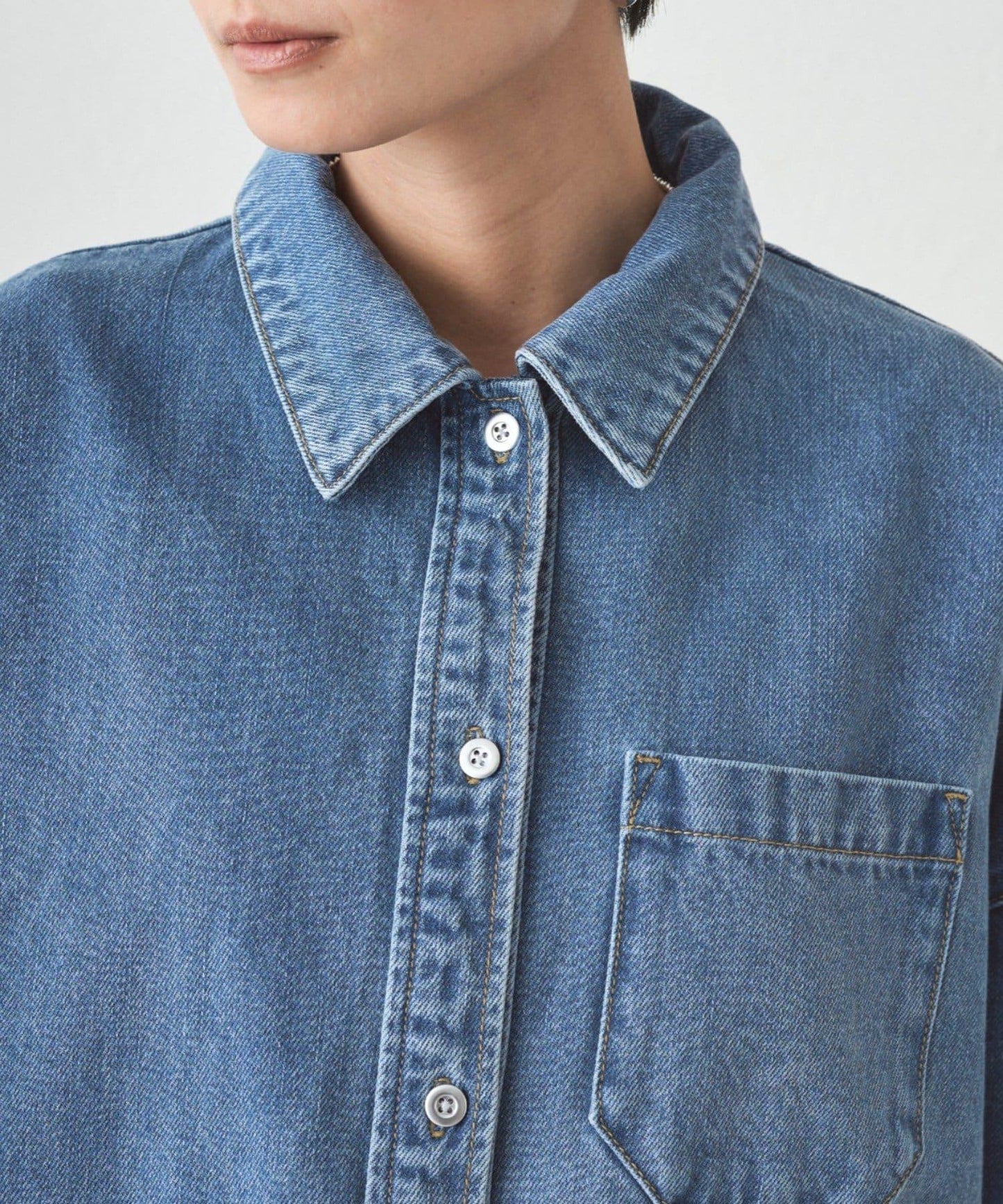 拼接牛仔襯衫/藍色