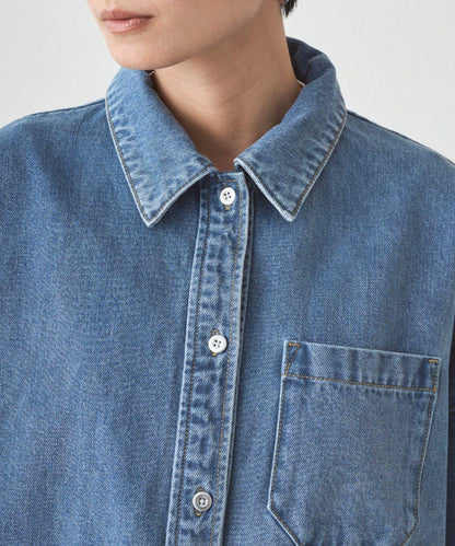 拼接牛仔襯衫/藍色