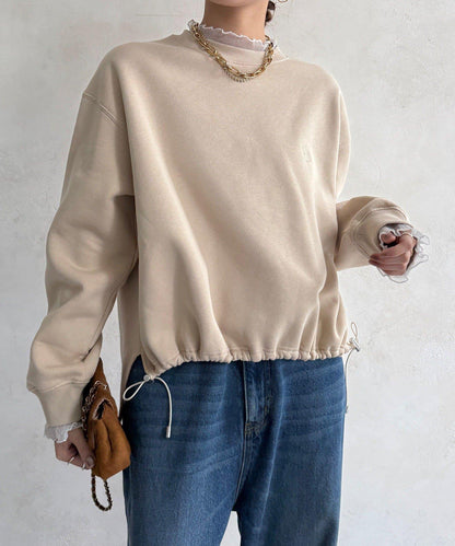 透視層疊刺繡加絨上衣