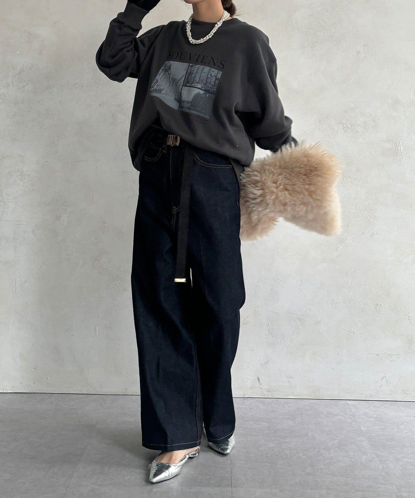 背部拉鍊照片印花加絨上衣