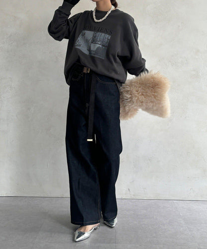 背部拉鍊照片印花加絨上衣