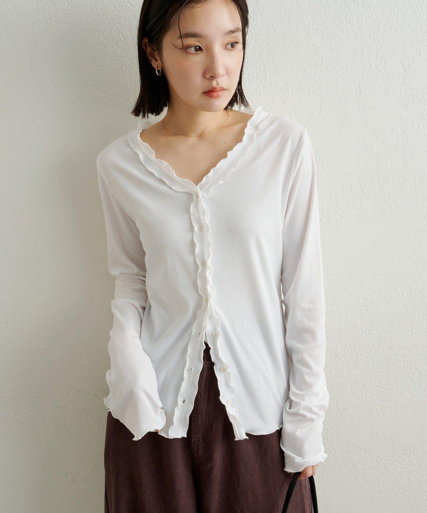 荷葉邊羅紋開衫