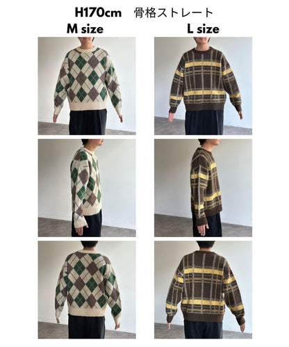 仿馬海毛格紋針織套頭衫