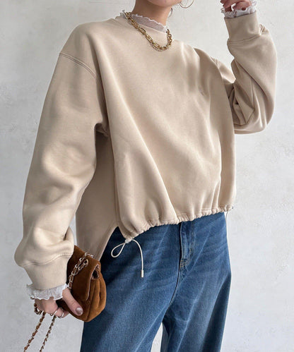 透視層疊刺繡加絨上衣