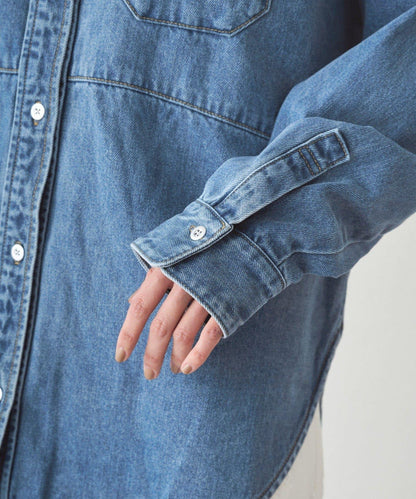 拼接牛仔襯衫/藍色