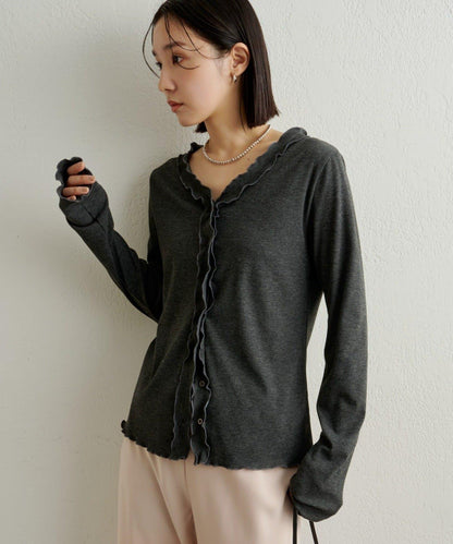 荷葉邊羅紋開衫