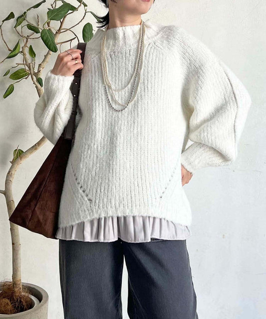 壓縮起毛寬領針織衫