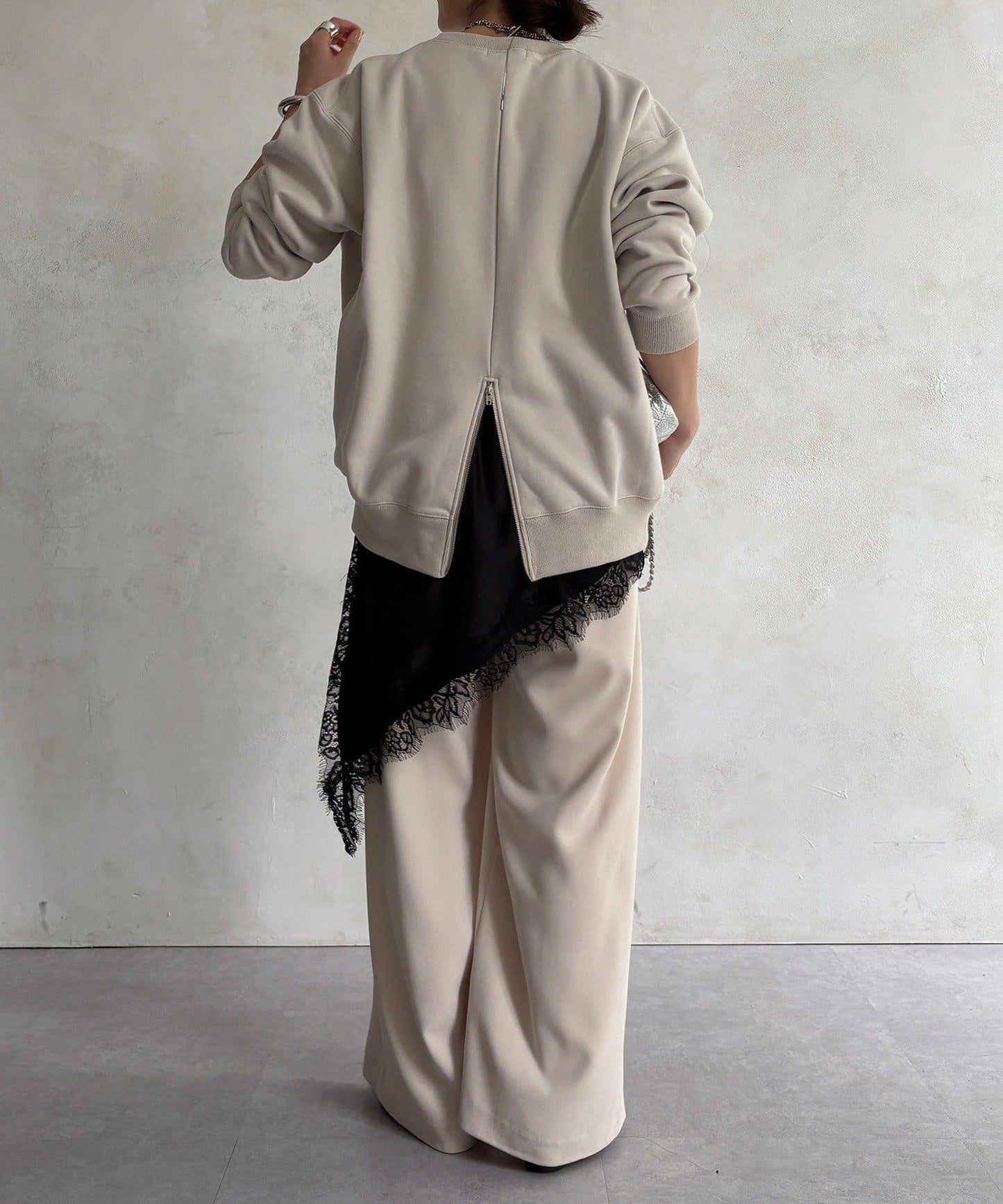 背部拉鍊照片印花加絨上衣