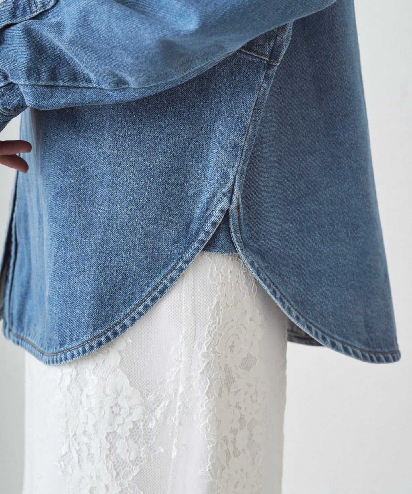 拼接牛仔襯衫/藍色