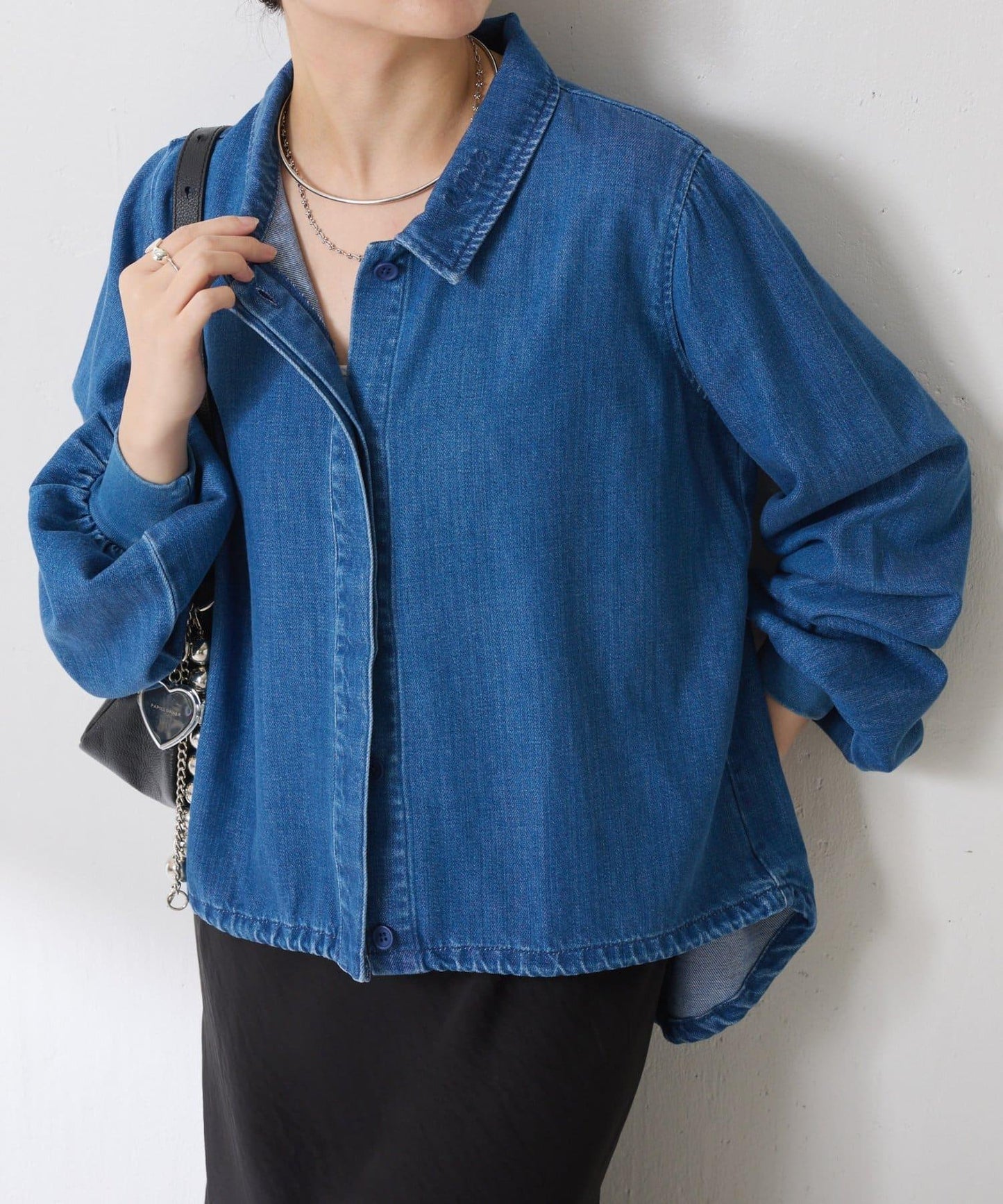 【可自由搭配】Q.anos 抽繩立領牛仔襯衫