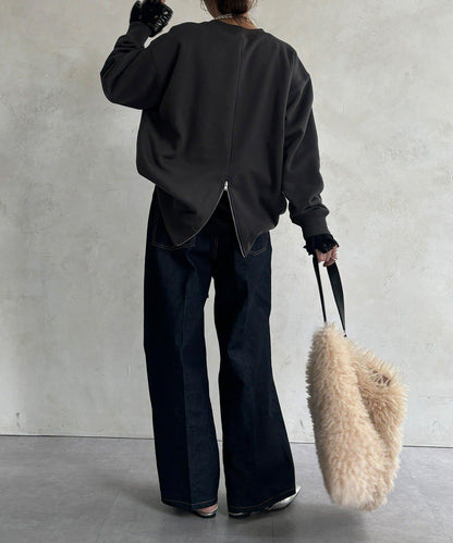 背部拉鍊照片印花加絨上衣