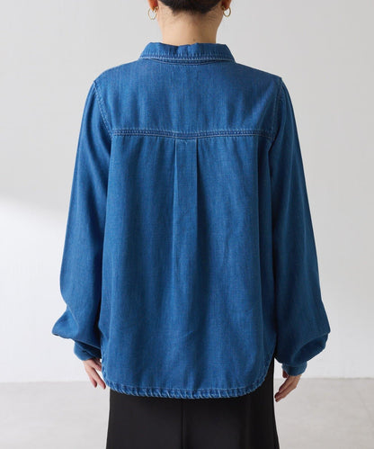 【可自由搭配】Q.anos 抽繩立領牛仔襯衫