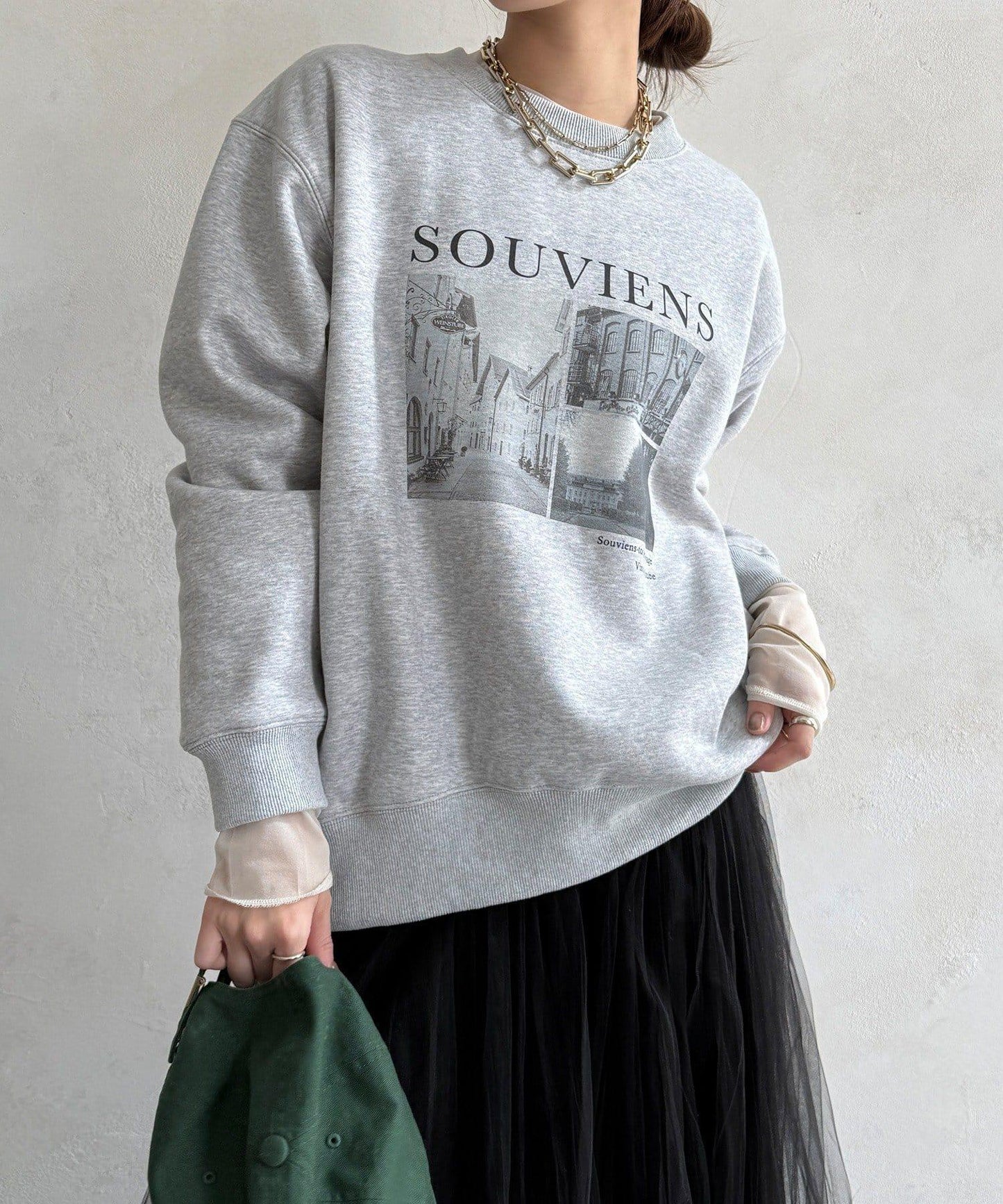 背部拉鍊照片印花加絨上衣