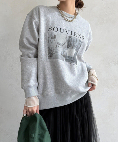 背部拉鍊照片印花加絨上衣