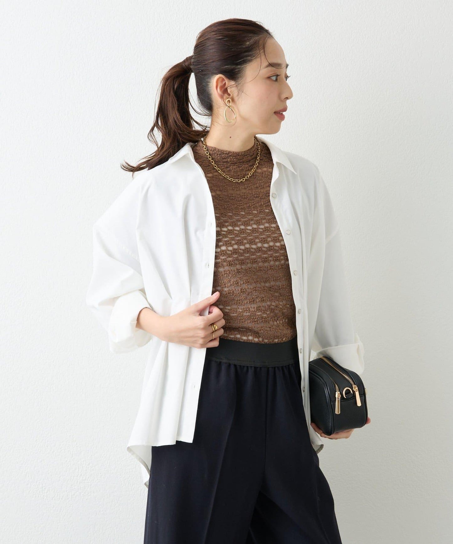 大人可愛◎彈力蕾絲高領套頭衫