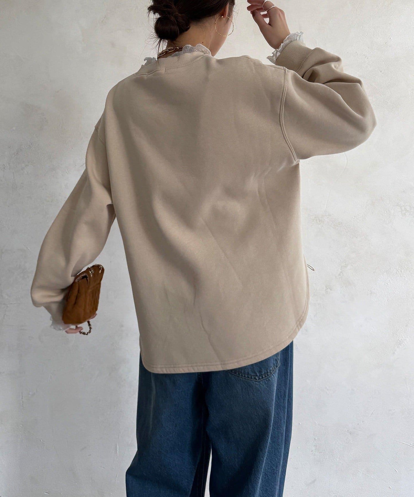 透視層疊刺繡加絨上衣