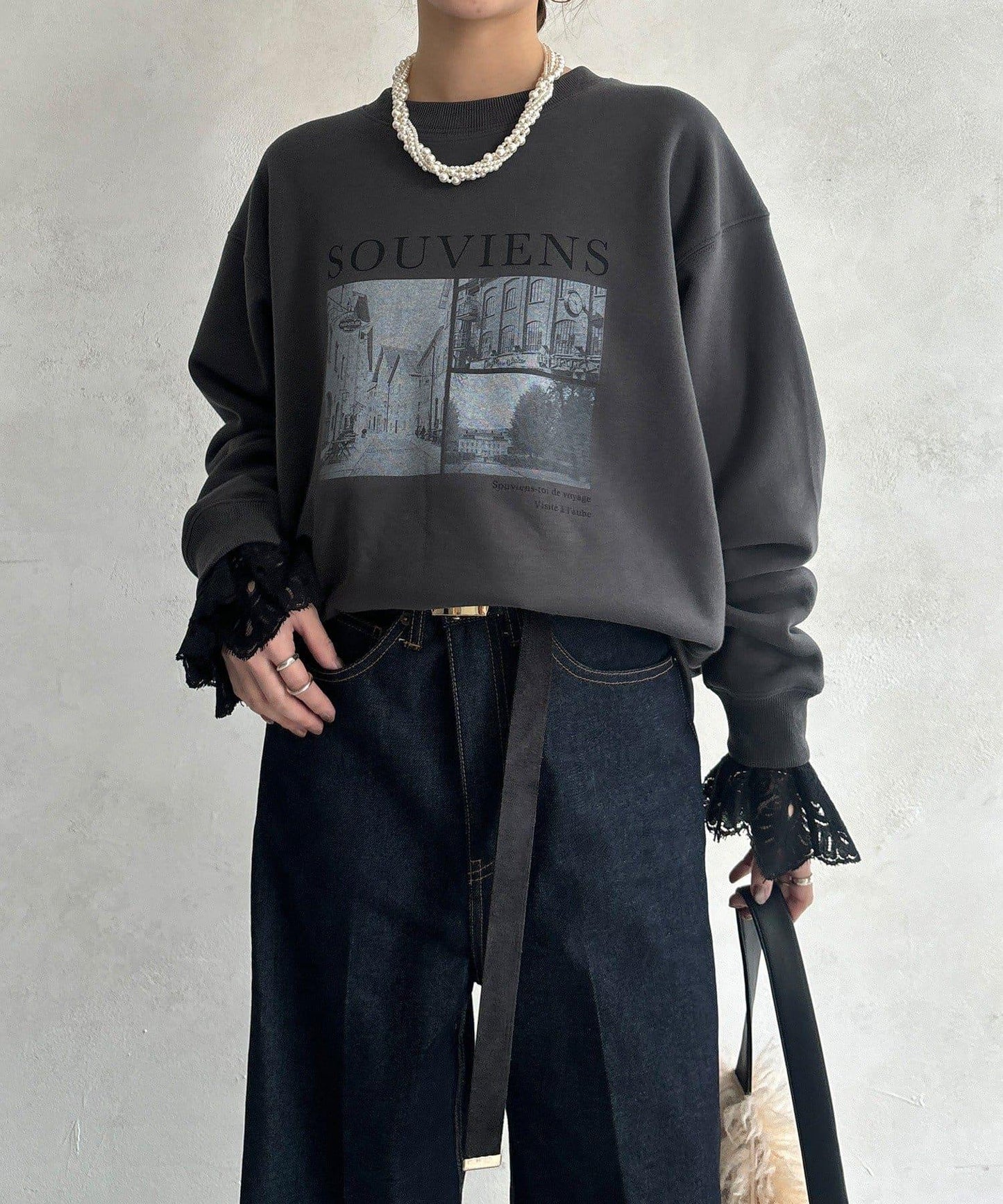 背部拉鍊照片印花加絨上衣