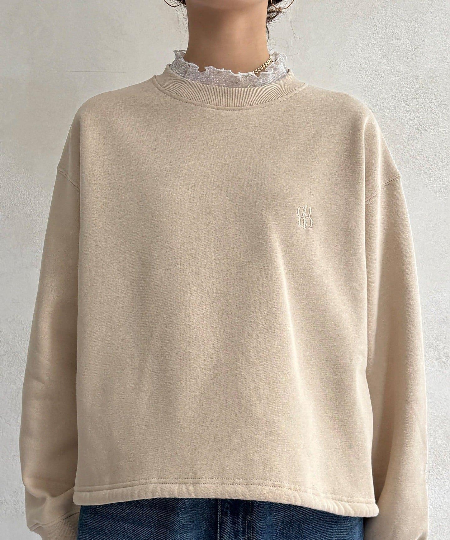 透視層疊刺繡加絨上衣