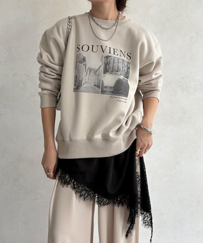 背部拉鍊照片印花加絨上衣