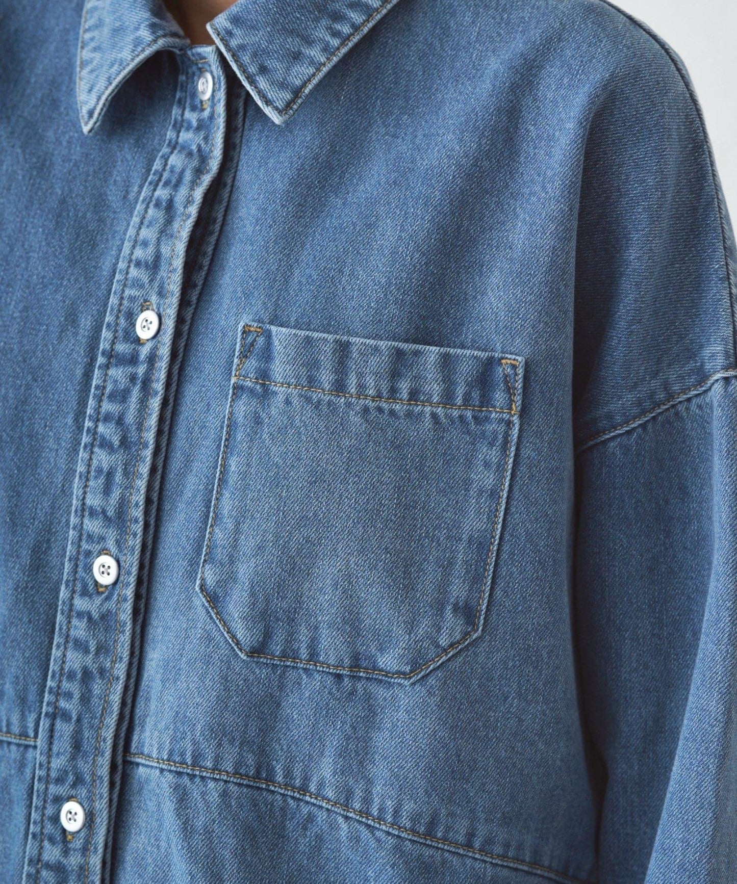 拼接牛仔襯衫/藍色