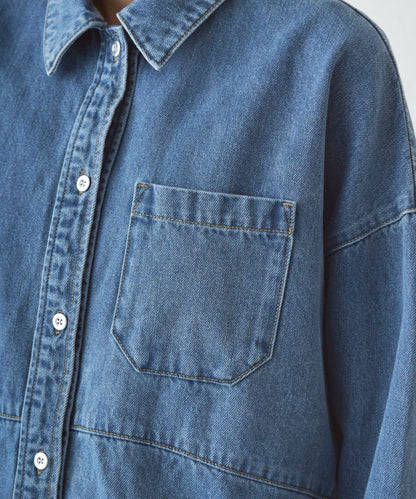 拼接牛仔襯衫/藍色