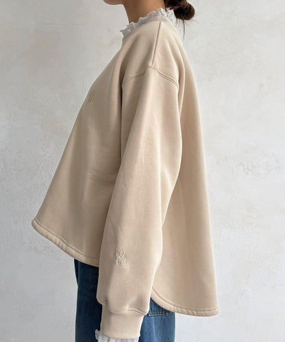 透視層疊刺繡加絨上衣