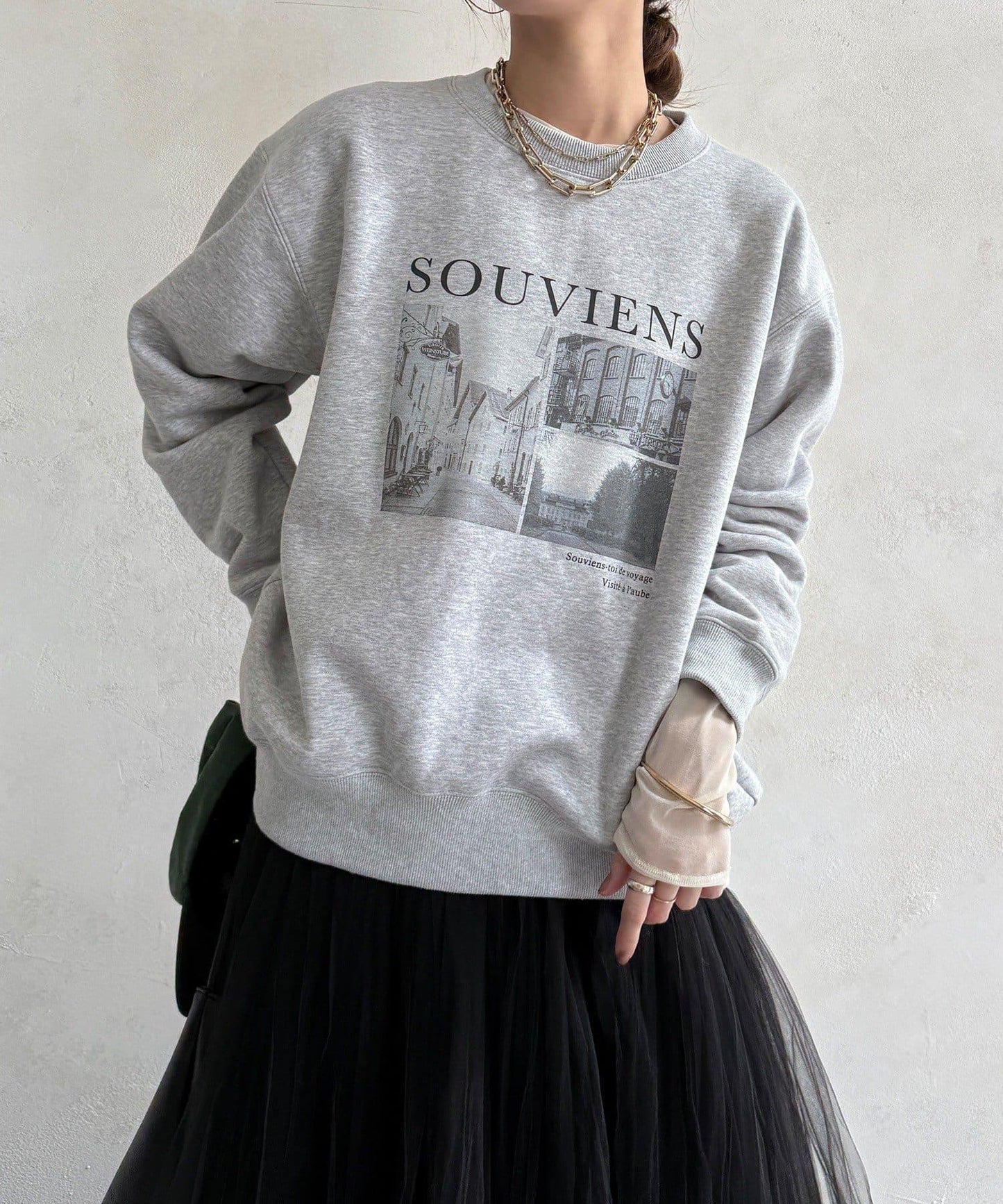 背部拉鍊照片印花加絨上衣