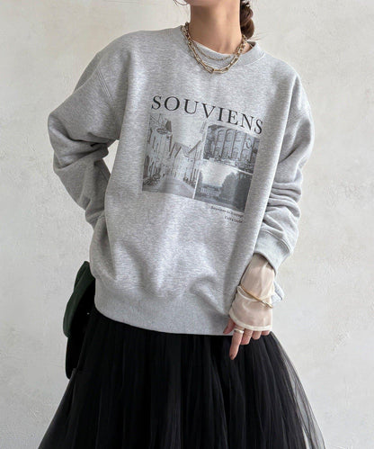 背部拉鍊照片印花加絨上衣