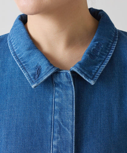 【可自由搭配】Q.anos 抽繩立領牛仔襯衫