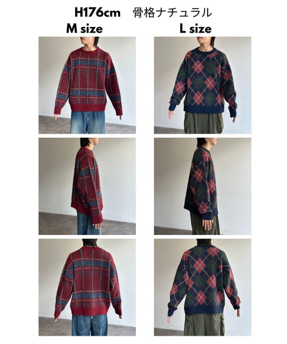 仿馬海毛格紋針織套頭衫