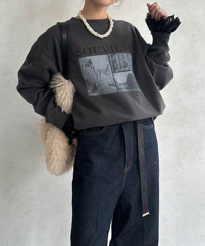 背部拉鍊照片印花加絨上衣