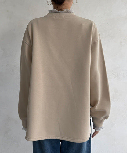 透視層疊刺繡加絨上衣