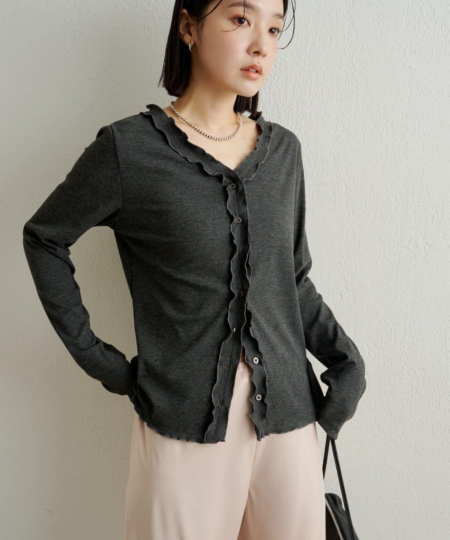 荷葉邊羅紋開衫