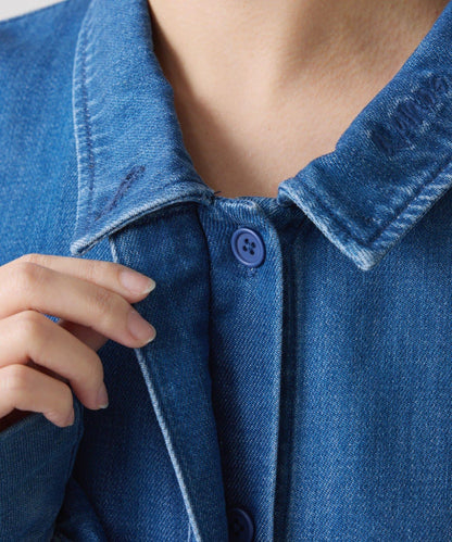 【可自由搭配】Q.anos 抽繩立領牛仔襯衫
