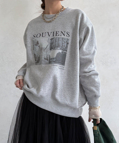 背部拉鍊照片印花加絨上衣