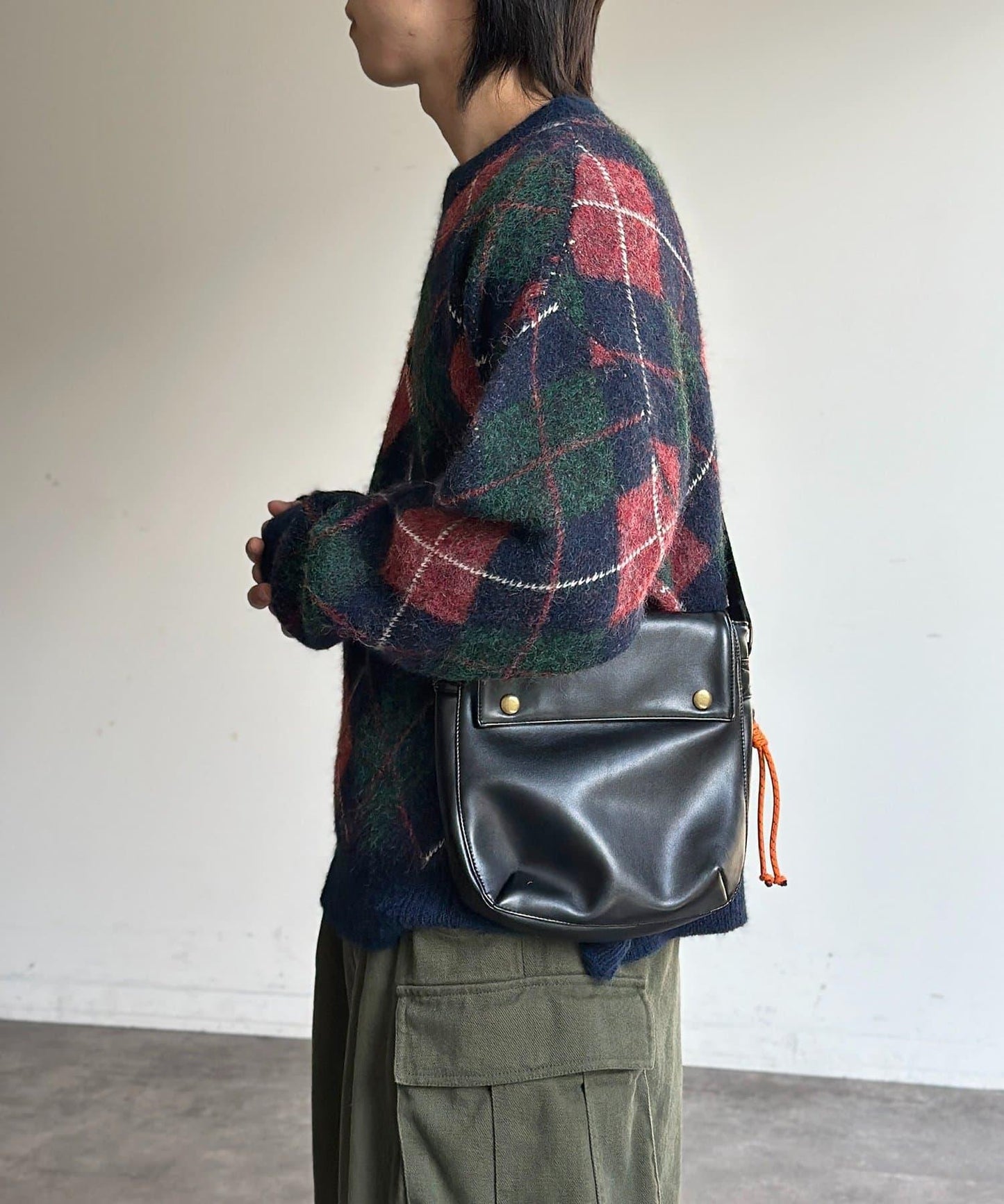 仿馬海毛格紋針織套頭衫