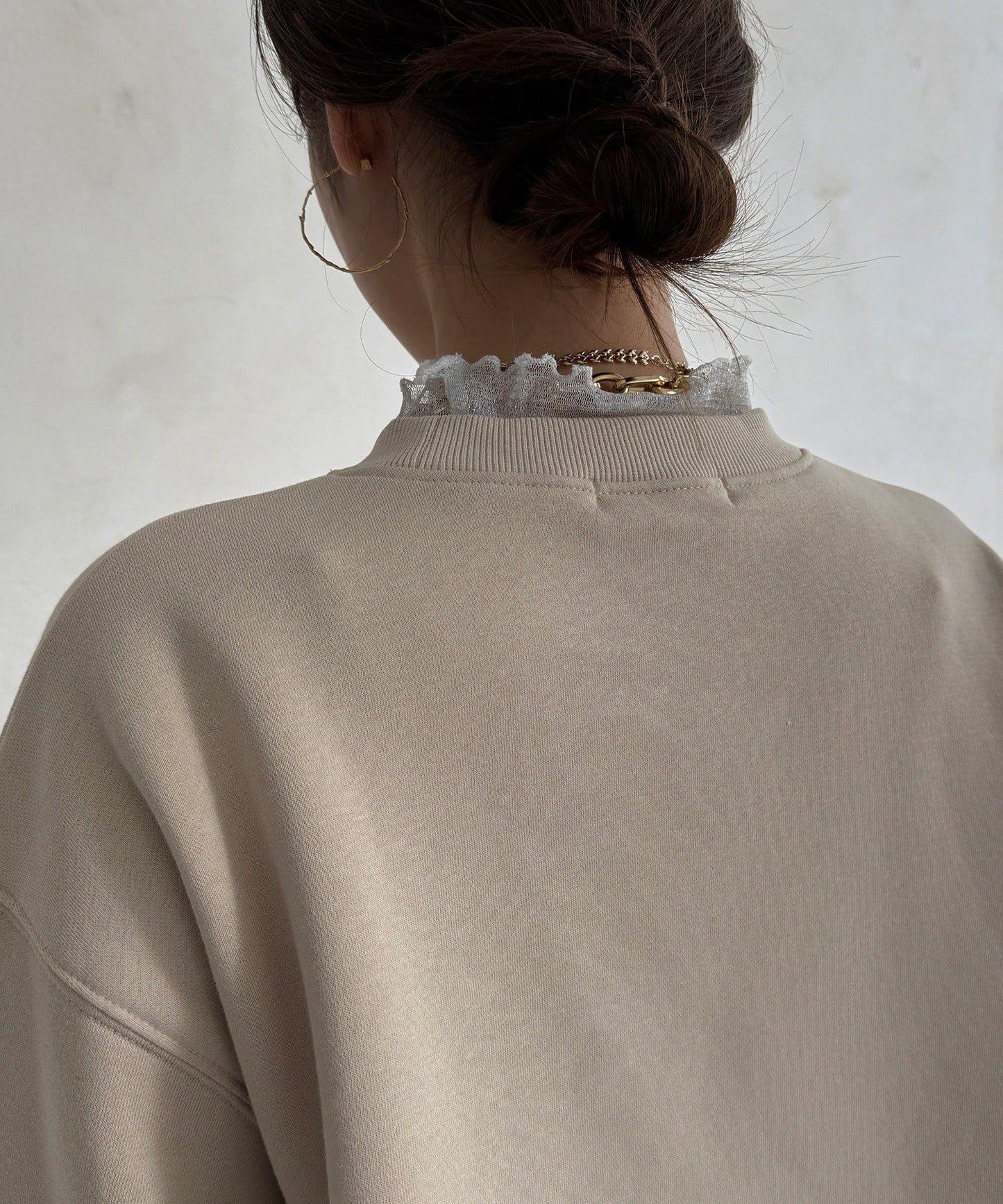 透視層疊刺繡加絨上衣