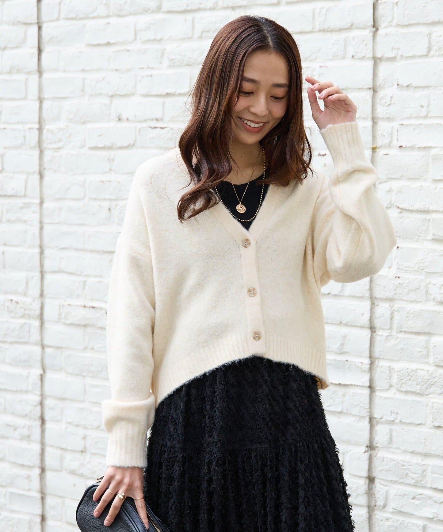 柔軟觸感狐狸絨V領開衫