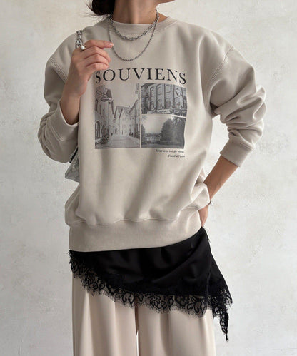 背部拉鍊照片印花加絨上衣