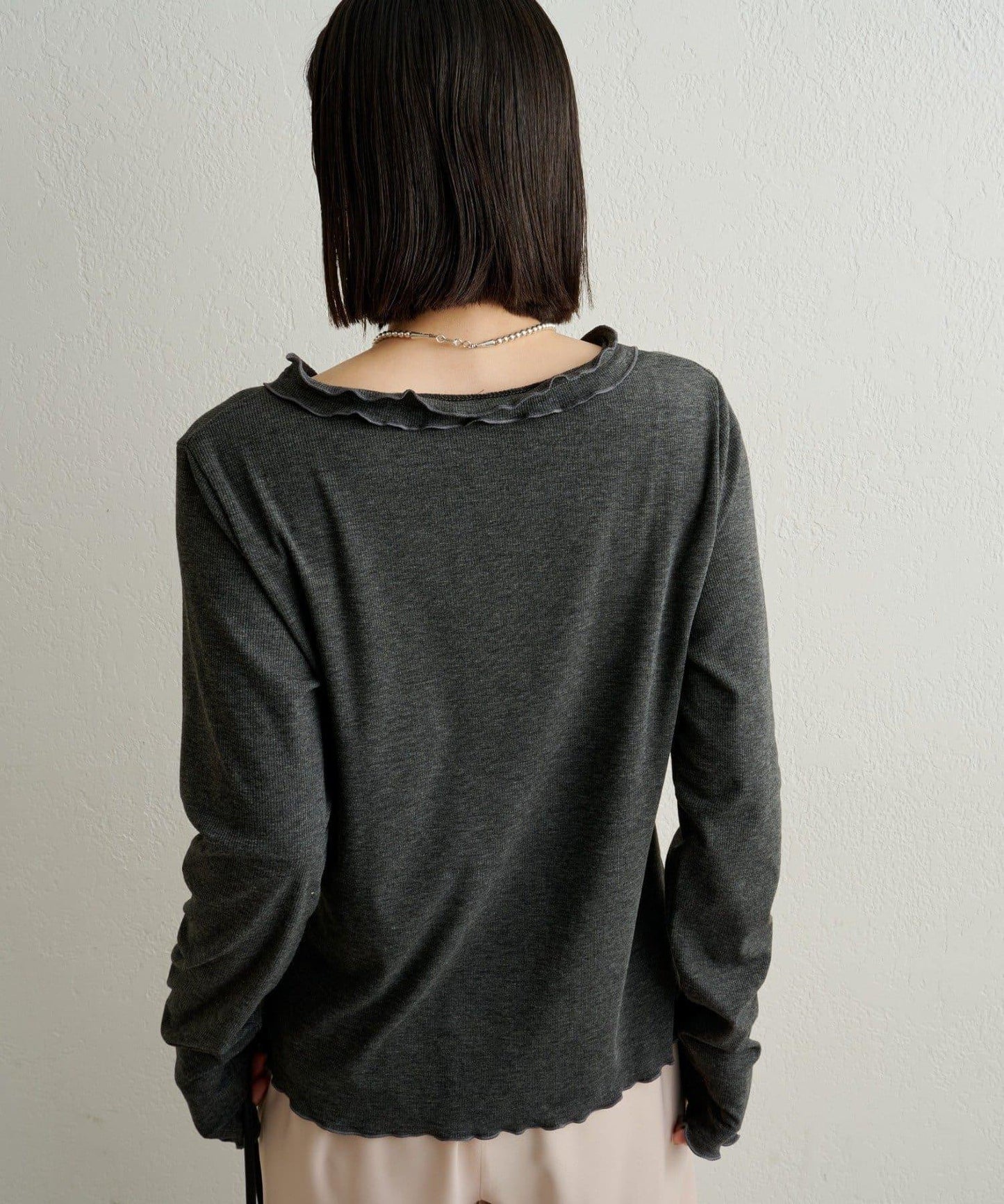 荷葉邊羅紋開衫