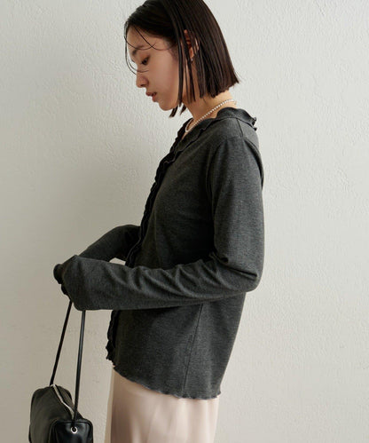 荷葉邊羅紋開衫