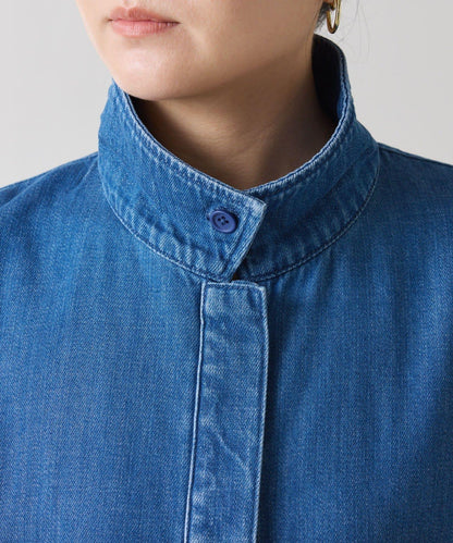 【可自由搭配】Q.anos 抽繩立領牛仔襯衫