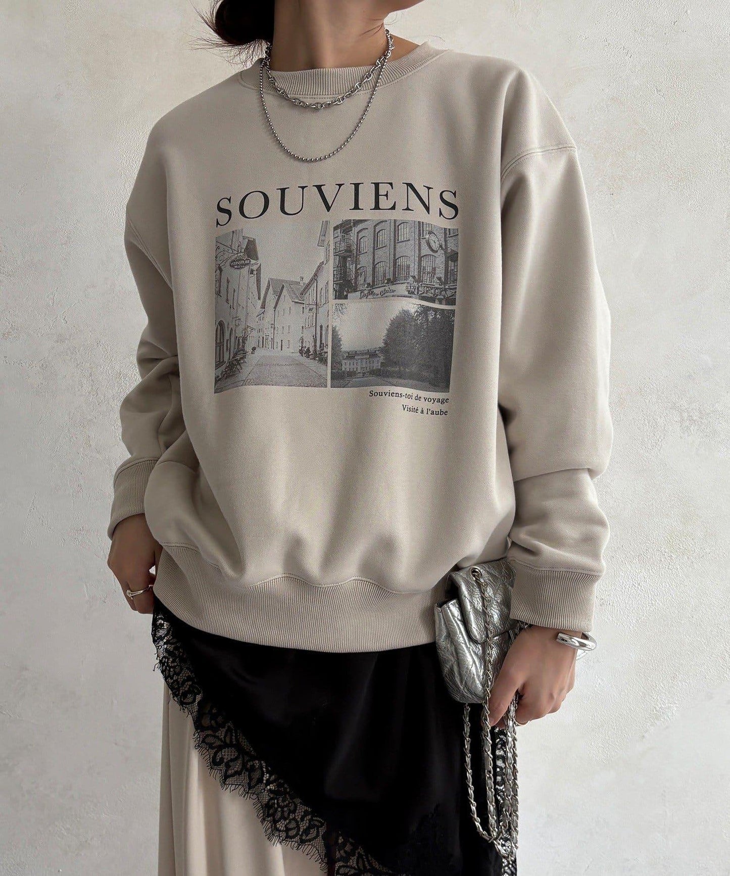 背部拉鍊照片印花加絨上衣