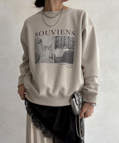 背部拉鍊照片印花加絨上衣