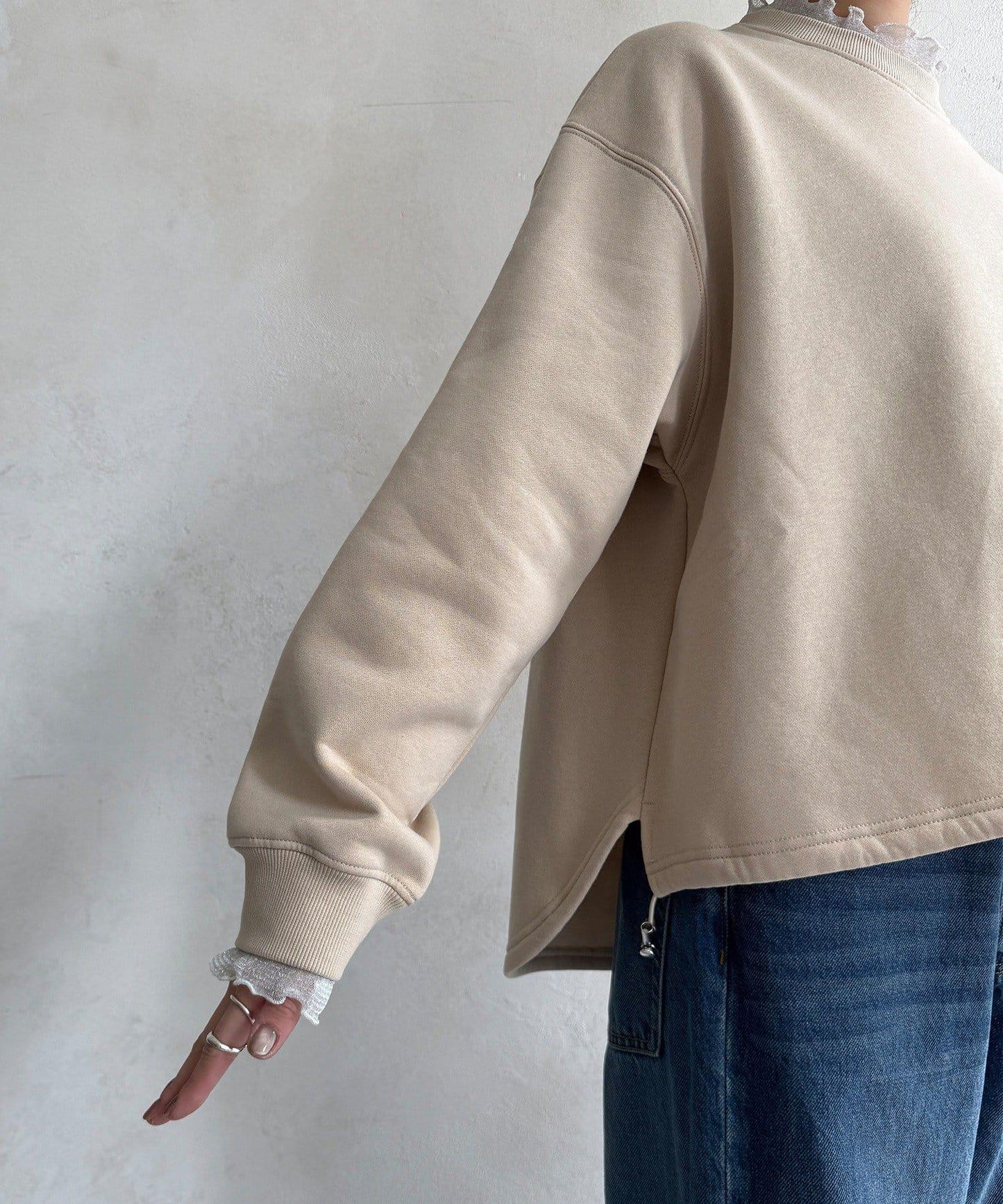 透視層疊刺繡加絨上衣