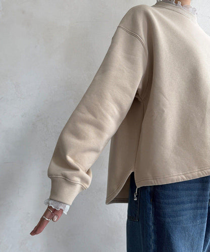 透視層疊刺繡加絨上衣