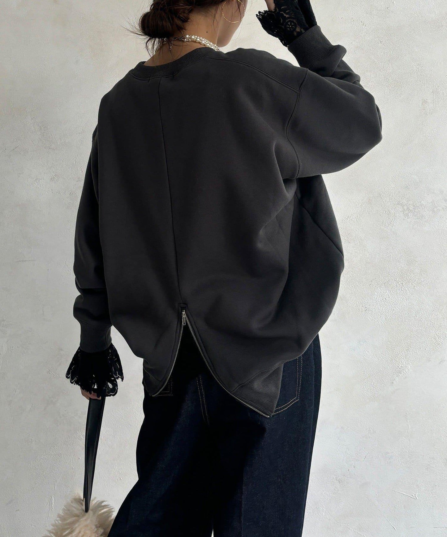 背部拉鍊照片印花加絨上衣